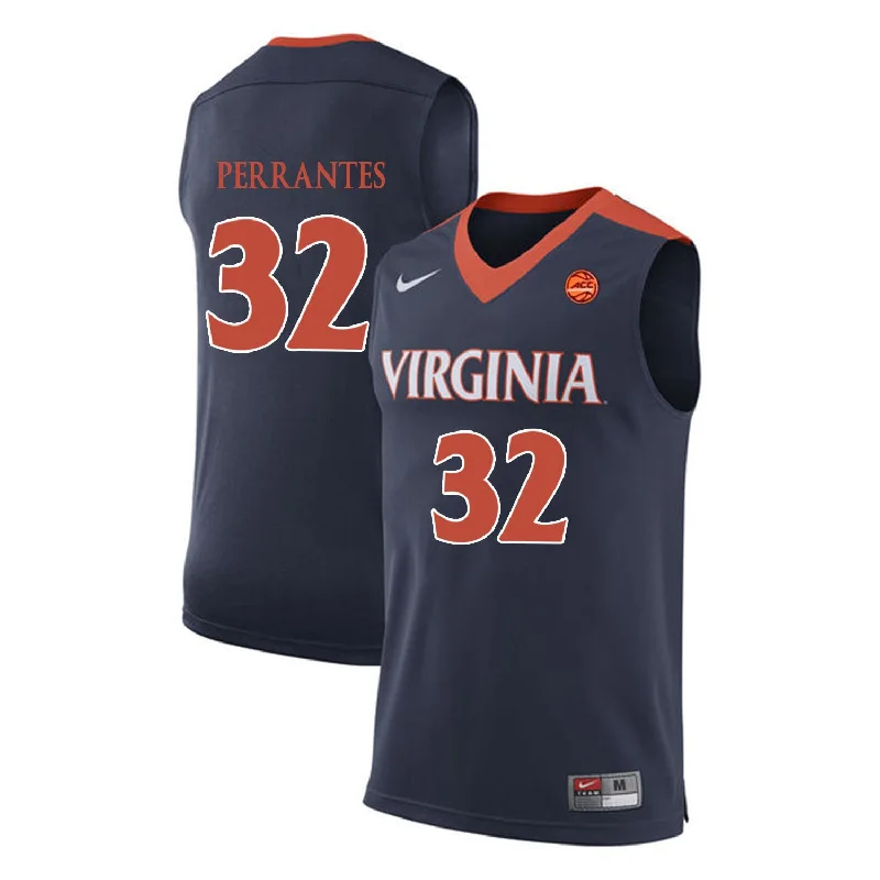 Basketball Jersey With Durable Material-Virginia Cavaliers 32 London Perrantes Navy College Basketball Basketball Jersey