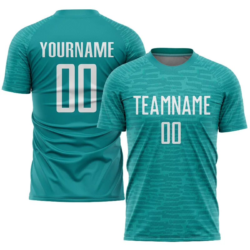 Football Jersey With Large Number Print-Custom Teal White Sublimation Soccer Uniform Jersey