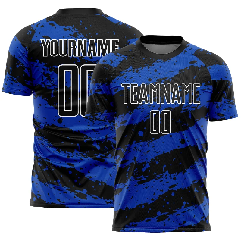 Football Jersey For Professional Leagues-Custom Black Thunder Blue-White Splash Sublimation Soccer Uniform Jersey