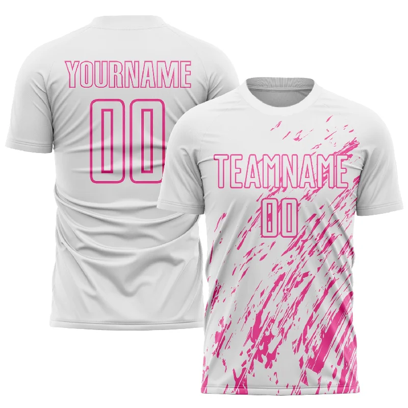 Football Jersey For All Types Of Play-Custom White Pink Sublimation Soccer Uniform Jersey