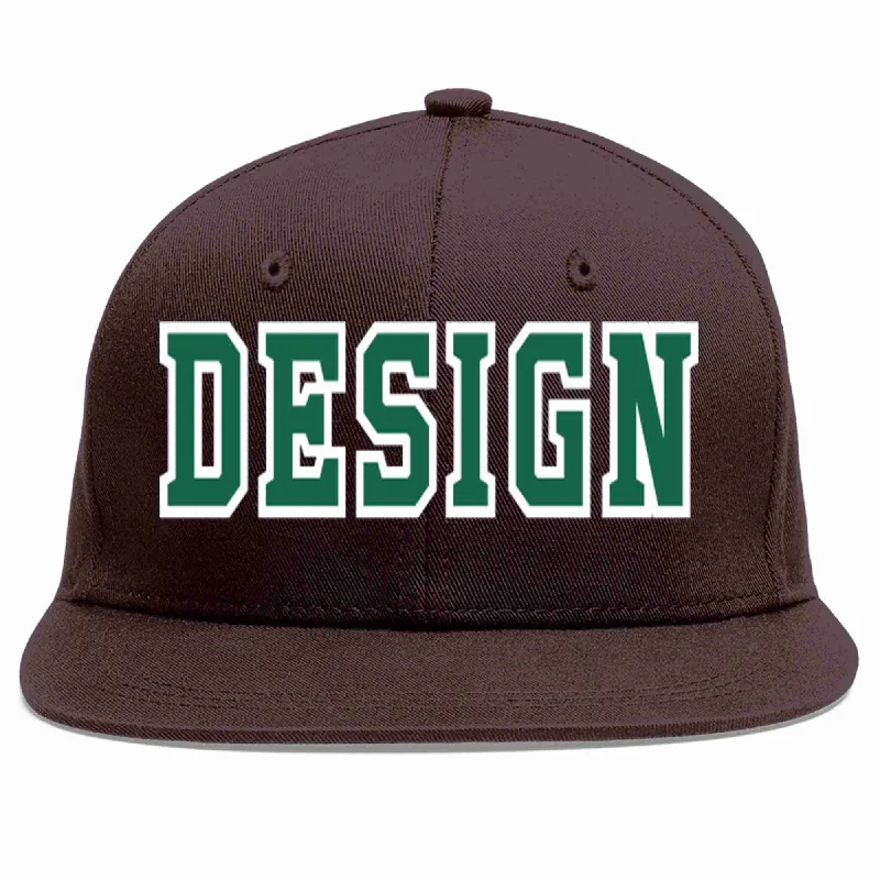 Stylish Baseball Cap-Custom Brown Kelly Green-White Flat Eaves Sport Baseball Cap Design for Men/Women/Youth