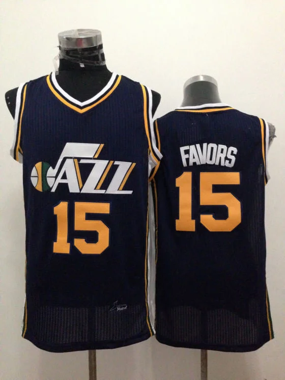 Basketball Jersey For Away Games-Jazz 15 Favors Navy Blue New Revolution 30 Basketball Jerseys