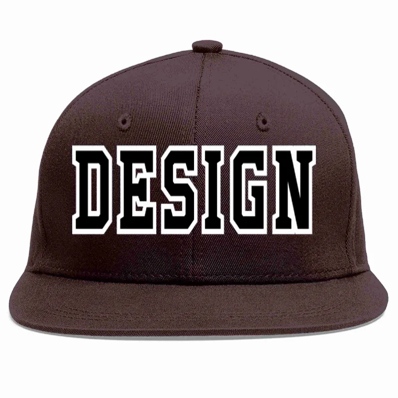 Rare Baseball Cap-Custom Brown Black-White Flat Eaves Sport Baseball Cap Design for Men/Women/Youth