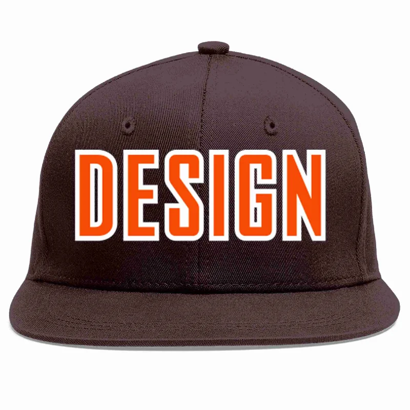 Yoga Baseball Cap-Custom Brown Orange-White Flat Eaves Sport Baseball Cap Design for Men/Women/Youth