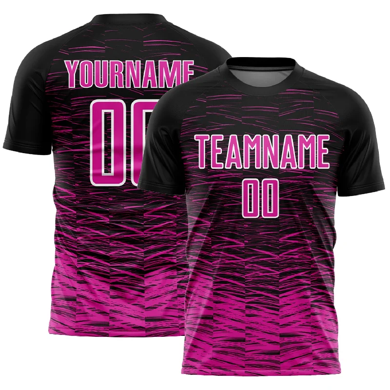 Football Jersey For Tournament Play-Custom Black Deep Pink-White Line Sublimation Soccer Uniform Jersey