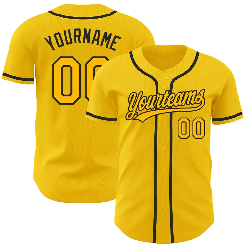 Football Jersey With Football Team Name-Basketball Jersey With Basketball Team Name-Baseball Jersey With Motivational Quote-Custom Yellow Gold-Black Authentic Baseball Jersey