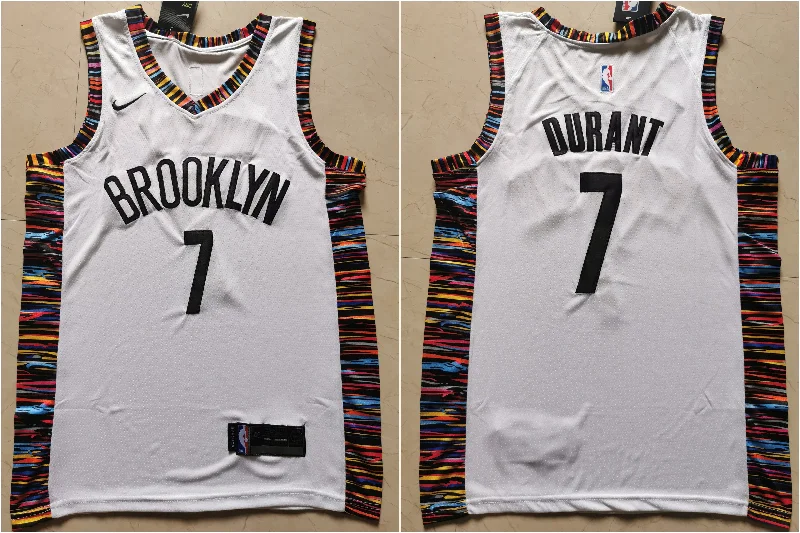 Basketball Jersey For Fan Merchandise-Nets 7 Kevin Durant White City Edition Swingman Basketball Jersey