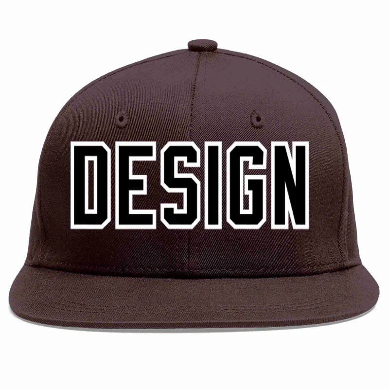 Skateboarding Baseball Cap-Custom Brown Black-White Flat Eaves Sport Baseball Cap Design for Men/Women/Youth