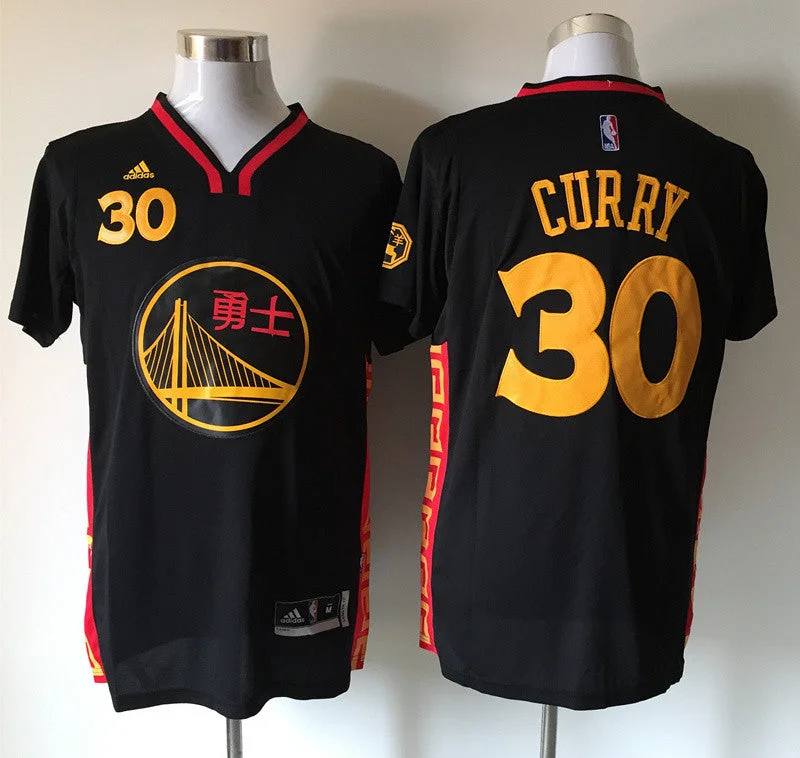 Basketball Jersey For Sports Events-Warriors 30 Stephen Curry Black Chinese New Year Short Sleeve Basketball Jersey