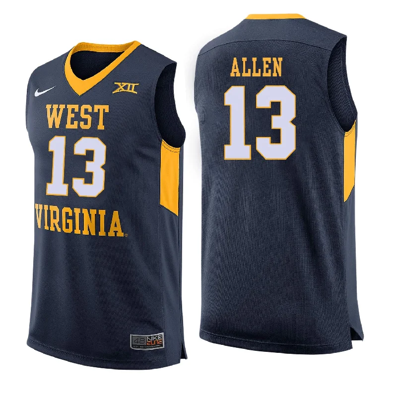 Basketball Jersey For Exhibition Matches-West Virginia Mountaineers 13 Teddy Allen Navy College Basketball Basketball Jersey