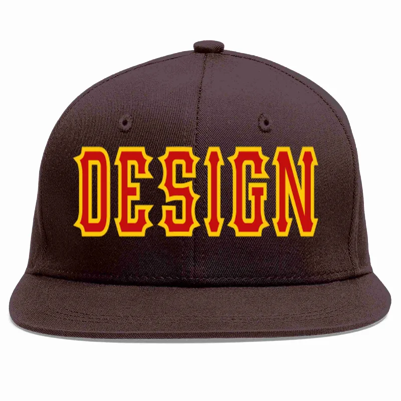 Warm Baseball Cap-Custom Brown Red-Yellow Flat Eaves Sport Baseball Cap Design for Men/Women/Youth