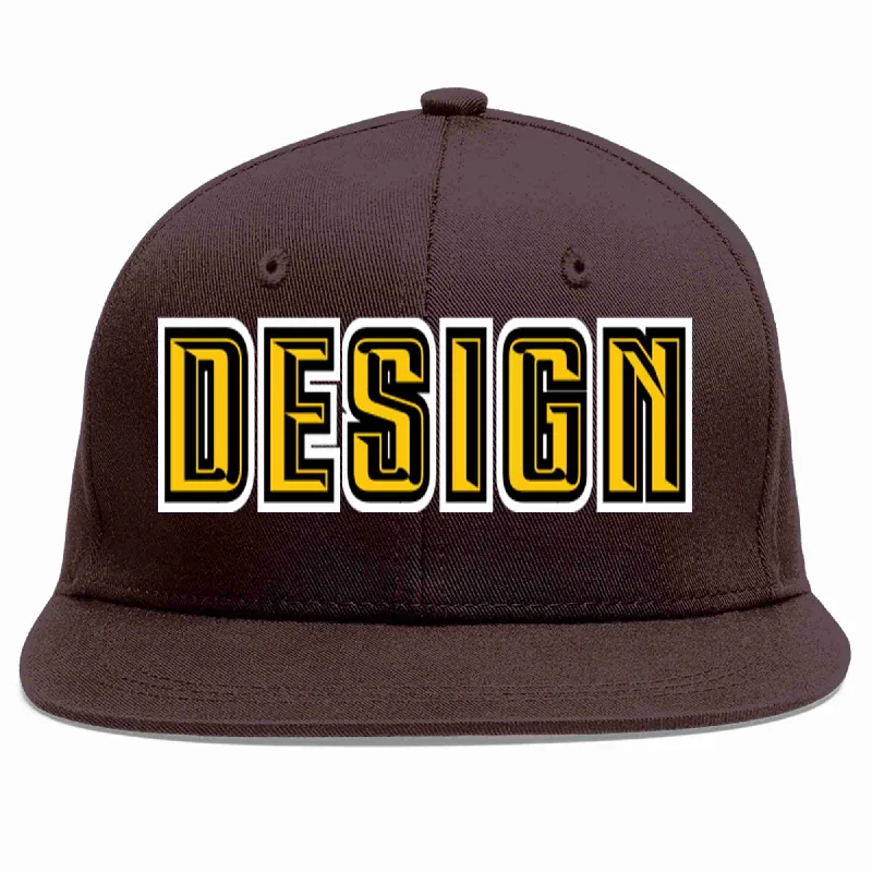 UV Protection Baseball Cap-Custom Brown Gold-Black Flat Eaves Sport Baseball Cap Design for Men/Women/Youth