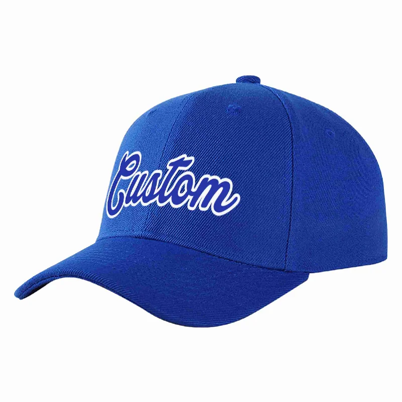 Baseball Cap For Teenagers-Custom Royal Royal-White Curved Eaves Sport Baseball Cap Design for Men/Women/Youth