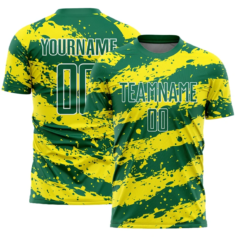 Football Jersey With Bold Logos-Custom Kelly Green Light Yellow-White Splash Sublimation Soccer Uniform Jersey