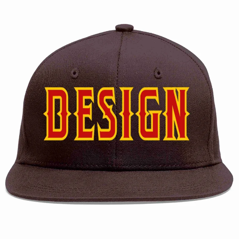 Collector’s Baseball Cap-Custom Brown Red-Yellow Flat Eaves Sport Baseball Cap Design for Men/Women/Youth