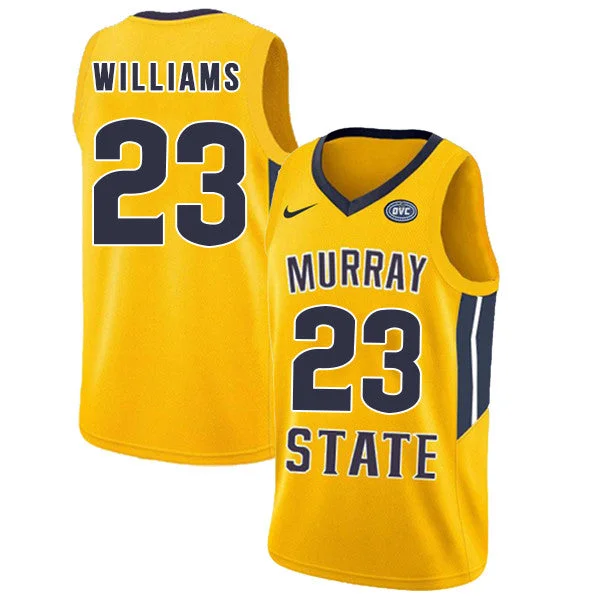 Basketball Jersey With Stylish Fit-Murray State Racers 23 KJ Williams Yellow College Basketball Basketball Jersey