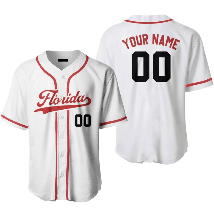 Football Jersey With Round Neck Design-Basketball Jersey With Round Neck Design-Baseball Jersey For Training-Custom Name Baseball Jerseys Florida White Red, Idea Gift for Men & Women