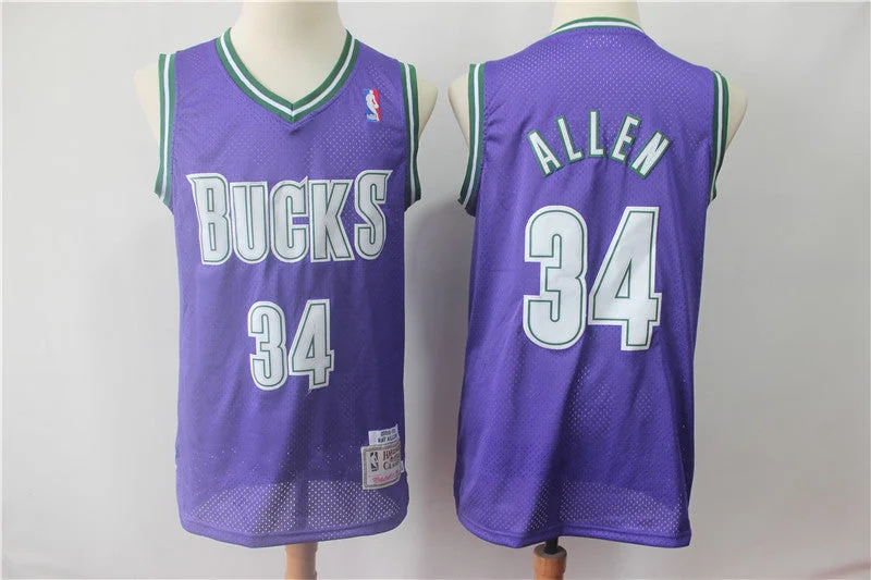 Basketball Jersey For All-Star Games-Bucks 34 Ray Allen Purple Hardwood Classics Basketball Jersey