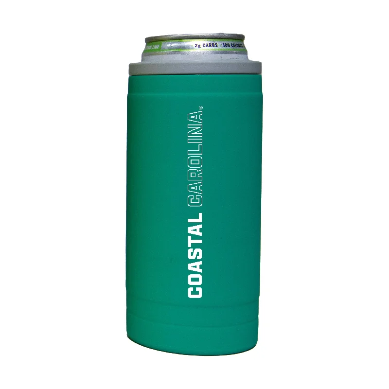 Team Mug With Basketball Print-Coastal Carolina 12oz Optic Stacked Soft Touch Slim Coolie