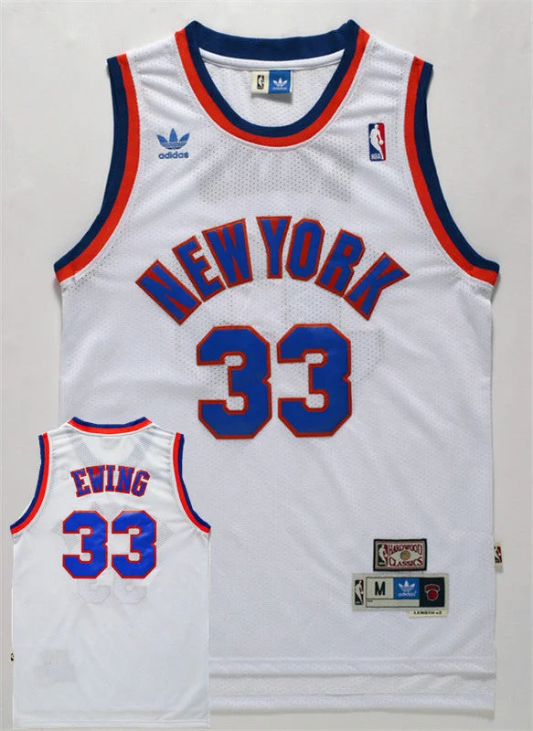 Basketball Jersey For Cold Weather Play-Knicks 33 Patrick Ewing White Hardwood Classics Basketball Jersey