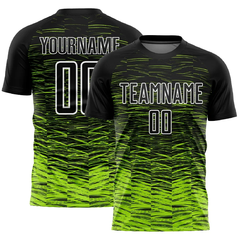 Football Jersey For Charity Events-Custom Black Neon Green-White Line Sublimation Soccer Uniform Jersey