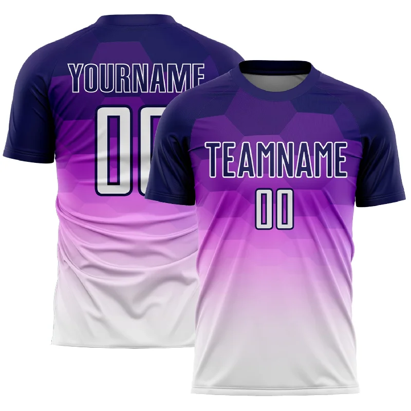 Football Jersey For International Teams-Custom Dark Purple White Gradient Hexagons Pattern Sublimation Soccer Uniform Jersey