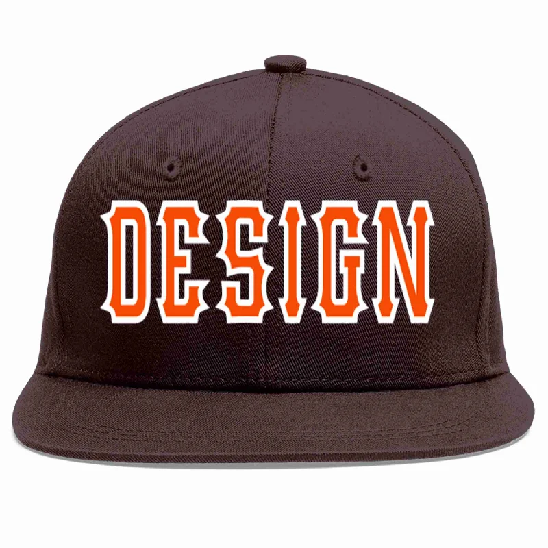 Business Baseball Cap-Custom Brown Orange-White Flat Eaves Sport Baseball Cap Design for Men/Women/Youth