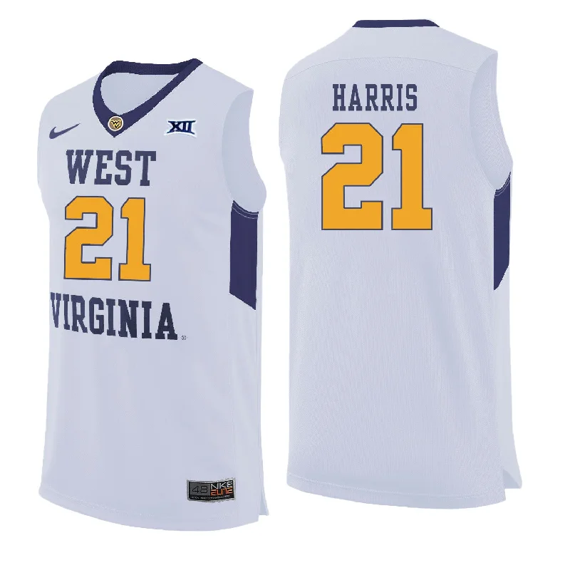 Basketball Jersey For Women-West Virginia Mountaineers 21 Wesley Harris White College Basketball Basketball Jersey