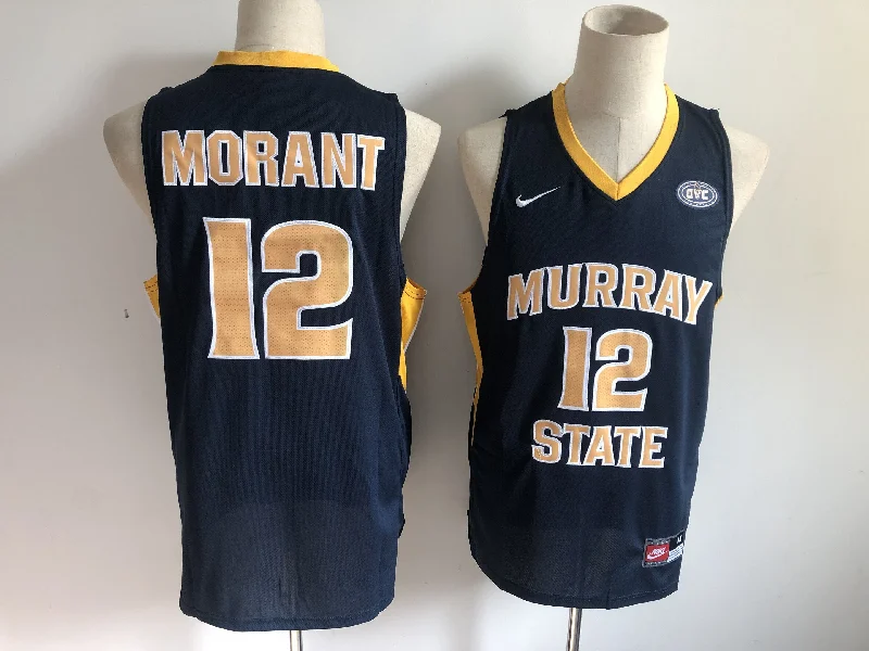 Basketball Jersey With V-Neck-Murray State 12 Ja Morant Navy College Basketball Basketball Jersey