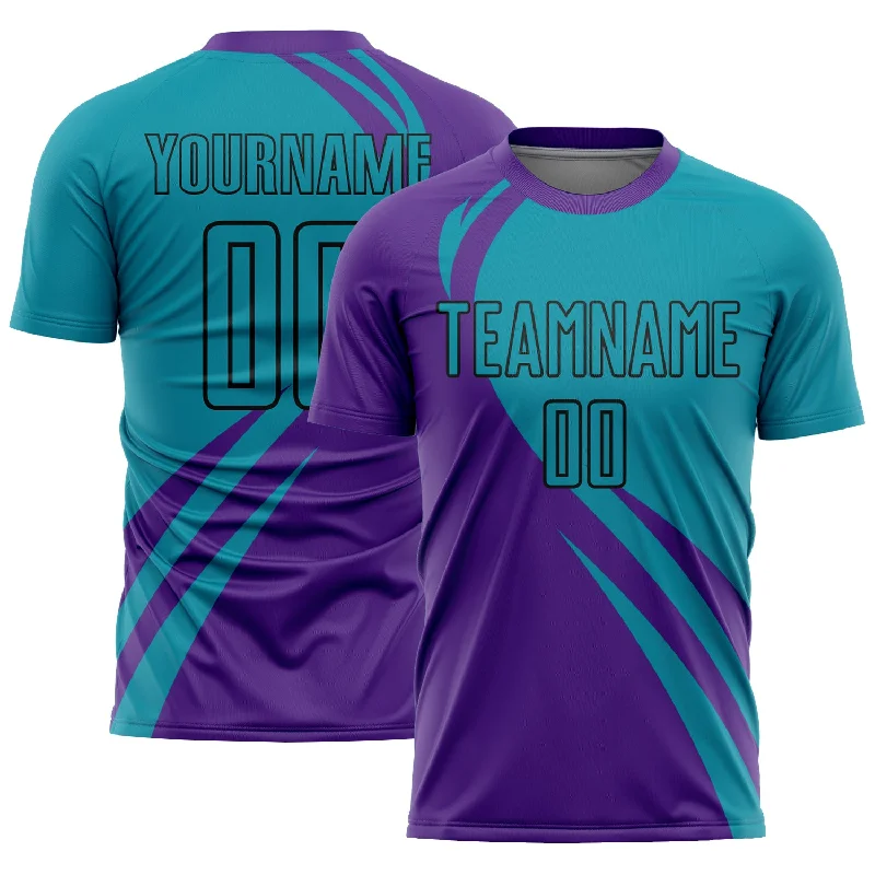 Football Jersey For Sports Teams-Custom Purple Teal-Black Curve Lines Sublimation Soccer Uniform Jersey