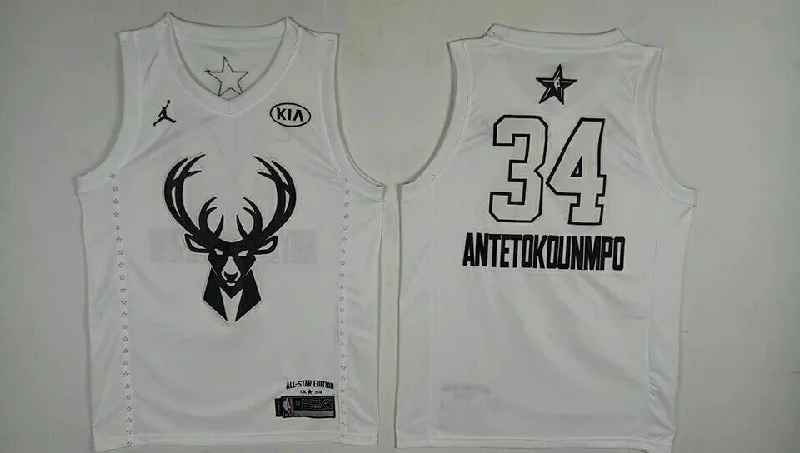 Basketball Jersey With Patch Design-Bucks 34 Giannis Antetokounmpo White 2018 All-Star Game Jordan Brand Authentic Basketball Jersey