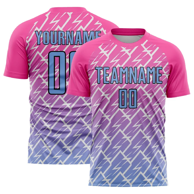 Football Jersey For Indoor Play-Custom Pink Light Blue-Black Lightning Sublimation Soccer Uniform Jersey