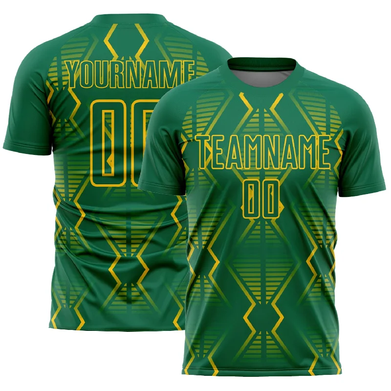 Football Jersey With High Performance Fabric-Custom Kelly Green Yellow Geometric Shapes Sublimation Soccer Uniform Jersey