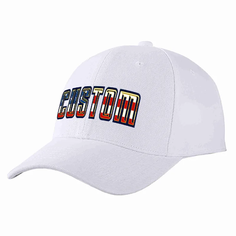 Handmade Baseball Cap-Custom White Vintage USA Flag-Gold Curved Eaves Sport Baseball Cap Design for Men/Women/Youth