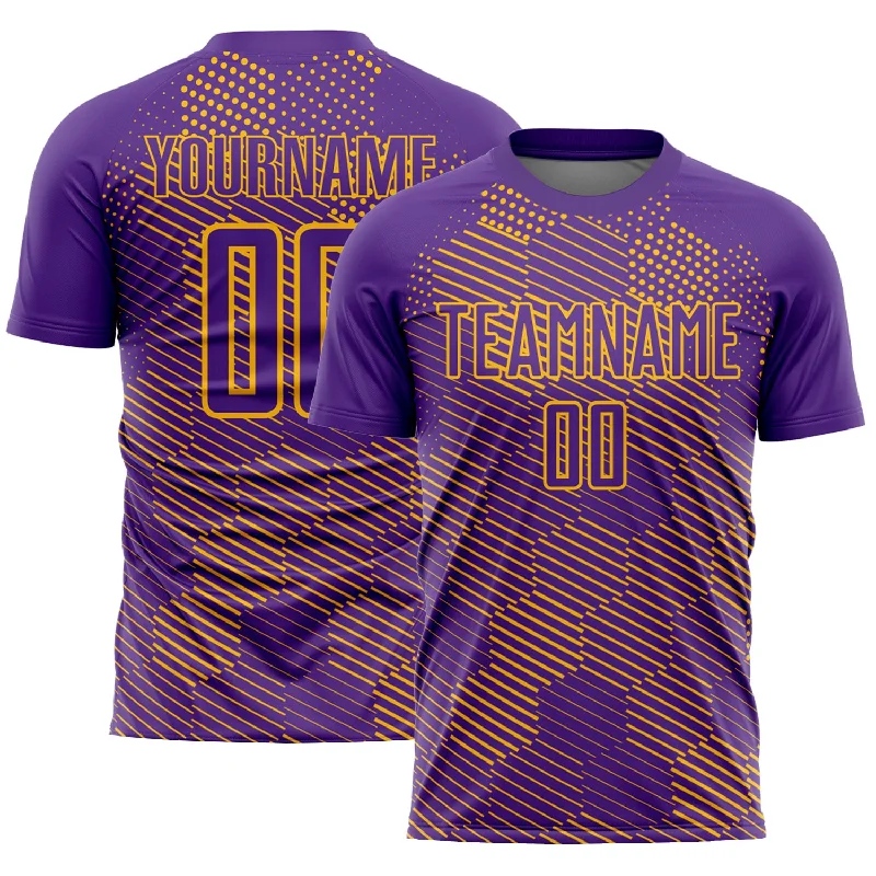 Football Jersey With Secure Fit-Custom Purple Gold Abstract Hexagon Sublimation Soccer Uniform Jersey