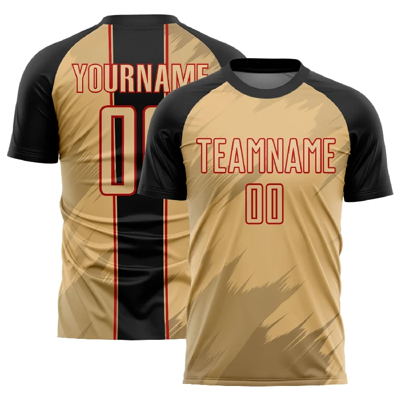 Football Jersey With Sublimation Printing-Custom Old Gold Black-Red Sharp Shapes Sublimation Soccer Uniform Jersey