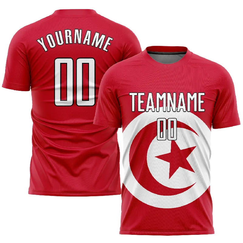 Football Jersey For Sports Events-Custom Red White-Black Sublimation Tunisian Flag Soccer Uniform Jersey