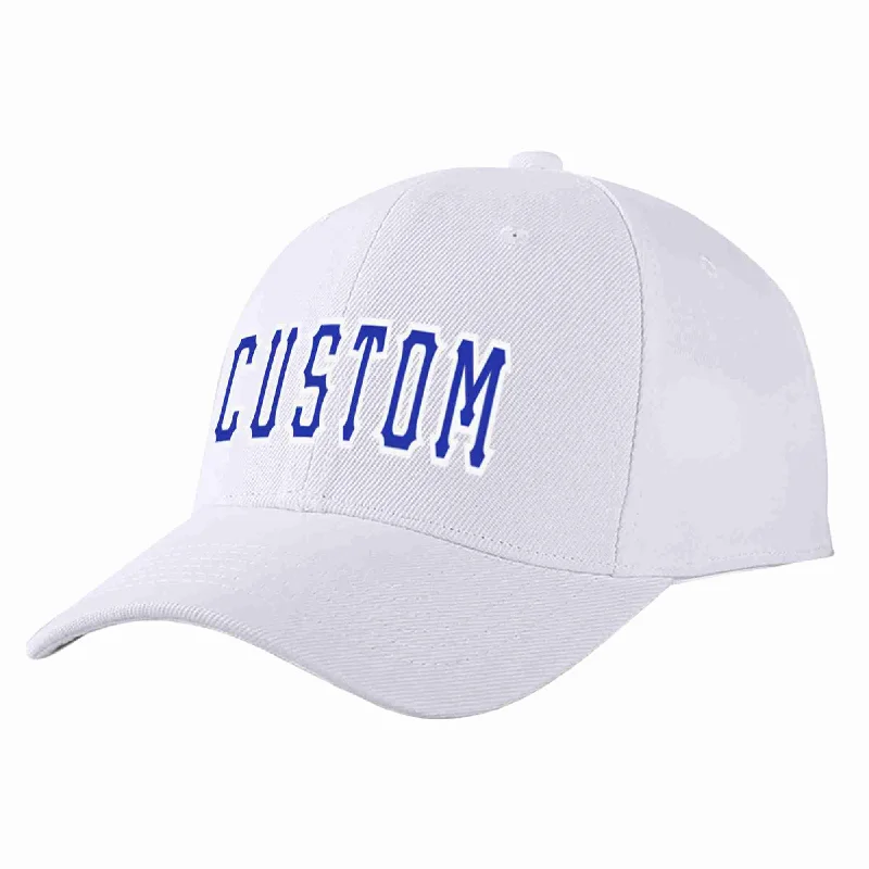 EDM Baseball Cap-Custom White Royal-White Curved Eaves Sport Baseball Cap Design for Men/Women/Youth