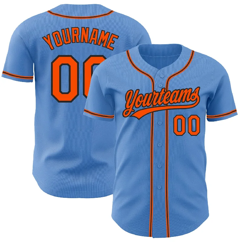 Football Jersey With Pop Art Design-Basketball Jersey With Pop Art Design-Baseball Jersey For Casual Wear-Custom Powder Blue Orange-Black Authentic Baseball Jersey