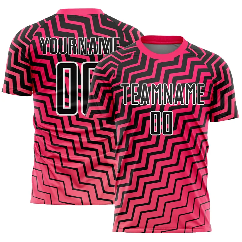 Football Jersey Shop-Custom Pink Black-White Geometric Lines Sublimation Soccer Uniform Jersey