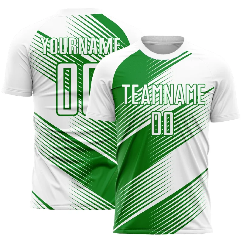 Customizable Football Jersey For Adults-Custom White Grass Green Line Sublimation Soccer Uniform Jersey