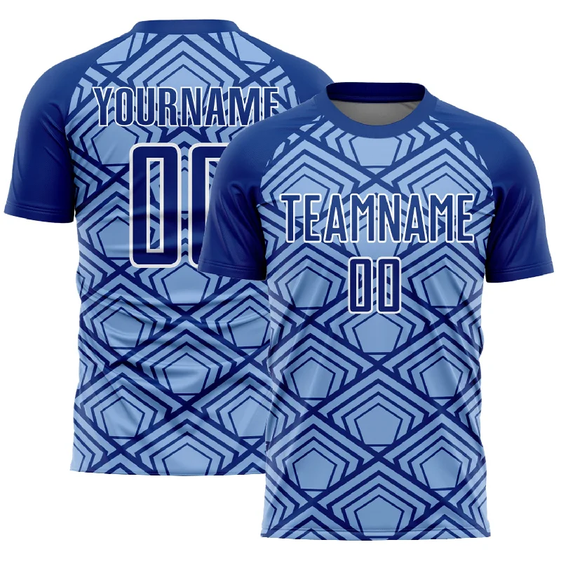 Football Jersey For University Teams-Custom Light Blue Royal-White Geometric Pattern Sublimation Soccer Uniform Jersey