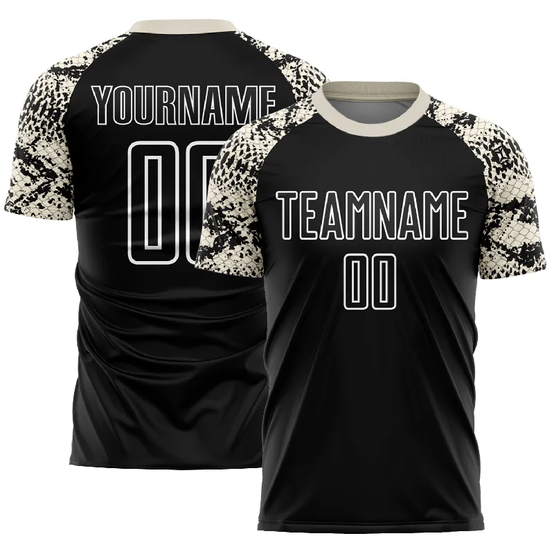 Football Jersey With Unique Logo-Custom Black Cream-White Snake Skin Sublimation Soccer Uniform Jersey