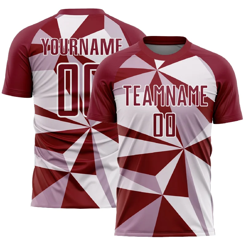 Football Jersey For Playoffs-Custom Crimson White Geometric Pattern Sublimation Soccer Uniform Jersey