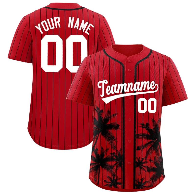 Limited Edition Football Jersey-Limited Edition Basketball Jersey-Training Baseball Jersey-Custom Red Black Pinstripe Coconut Tree Pattern Authentic Baseball Jersey