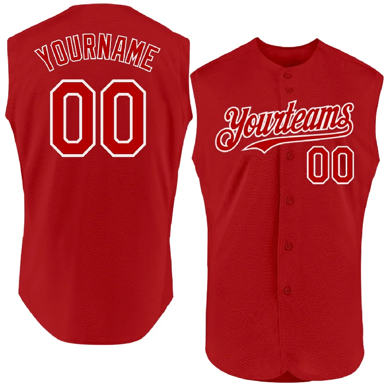 Football Jersey With World Cup Design-Basketball Jersey With World Cup Design-Baseball Jersey With Movie Theme-Custom Red White Authentic Sleeveless Baseball Jersey