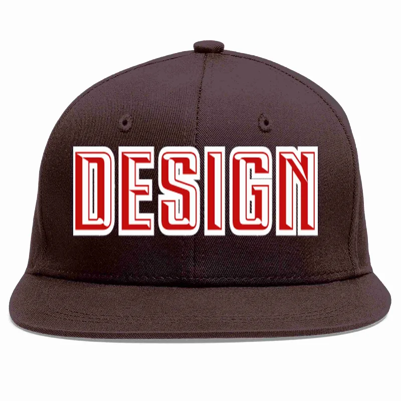 Waterproof Baseball Cap-Custom Brown Red-White Flat Eaves Sport Baseball Cap Design for Men/Women/Youth