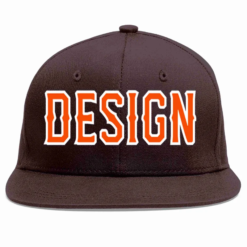 Urban Baseball Cap-Custom Brown Orange-White Flat Eaves Sport Baseball Cap Design for Men/Women/Youth