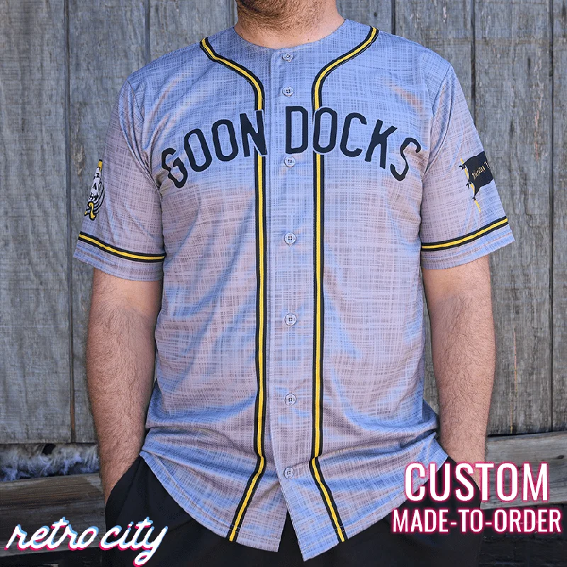 Football Jersey With Fabric Mesh-Basketball Jersey With Fabric Mesh-Baseball Jersey With Graffiti Design-Goon Docks Sloth Pirates Baseball Jersey