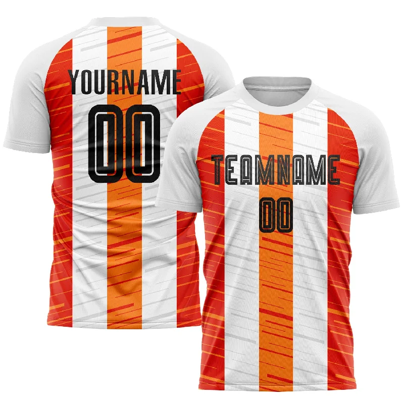 Football Jersey With V-Neck-Custom White Black-Orange Sublimation Soccer Uniform Jersey